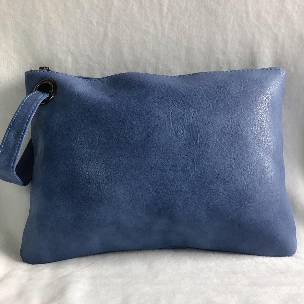 Large Blue Zippered Wristlet Purse